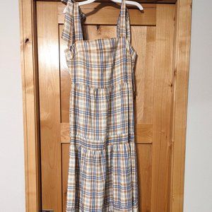 NEW Aura Long Plaid Flowy Sleeveless Dress, Small